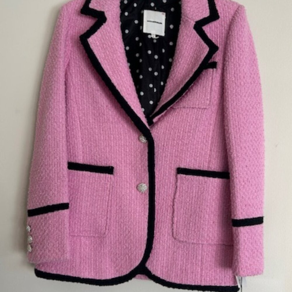 Anthropologie Avec Les Filles Contrast Pink Tweed Jewel Lined Blazer NWT - Picture 7 of 16